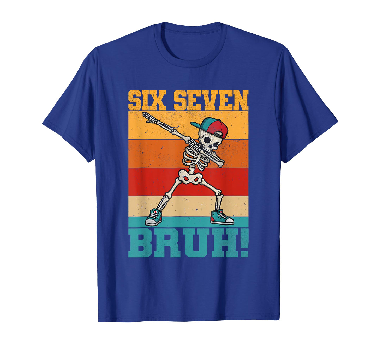 Retro Dabbing Skeleton Six Seven Bruh 67 Meme Halloween T-Shirt