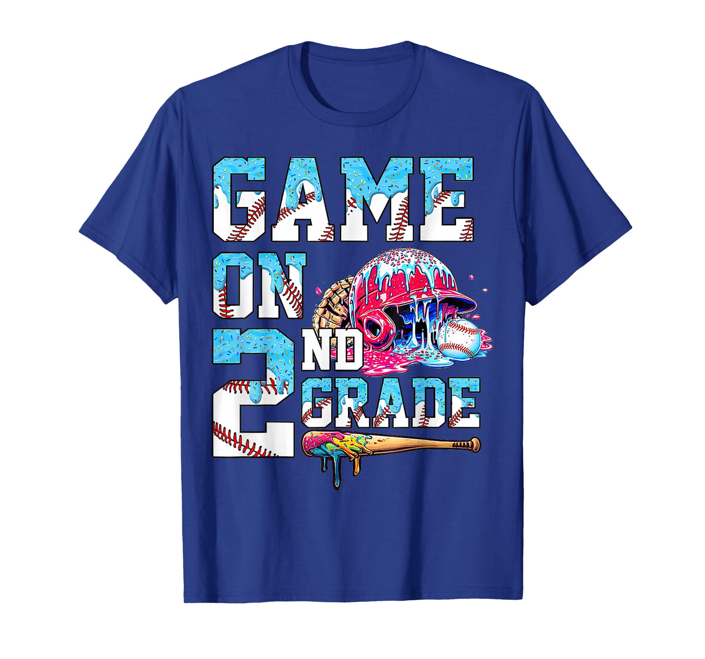 2nd Grade Back to School Baseball Drip Ice Cream Game On T-Shirt