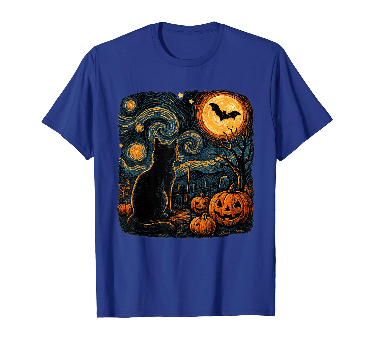 Halloween Black Cat Van Gogh Starry Night Cat Lovers Cat T-Shirt