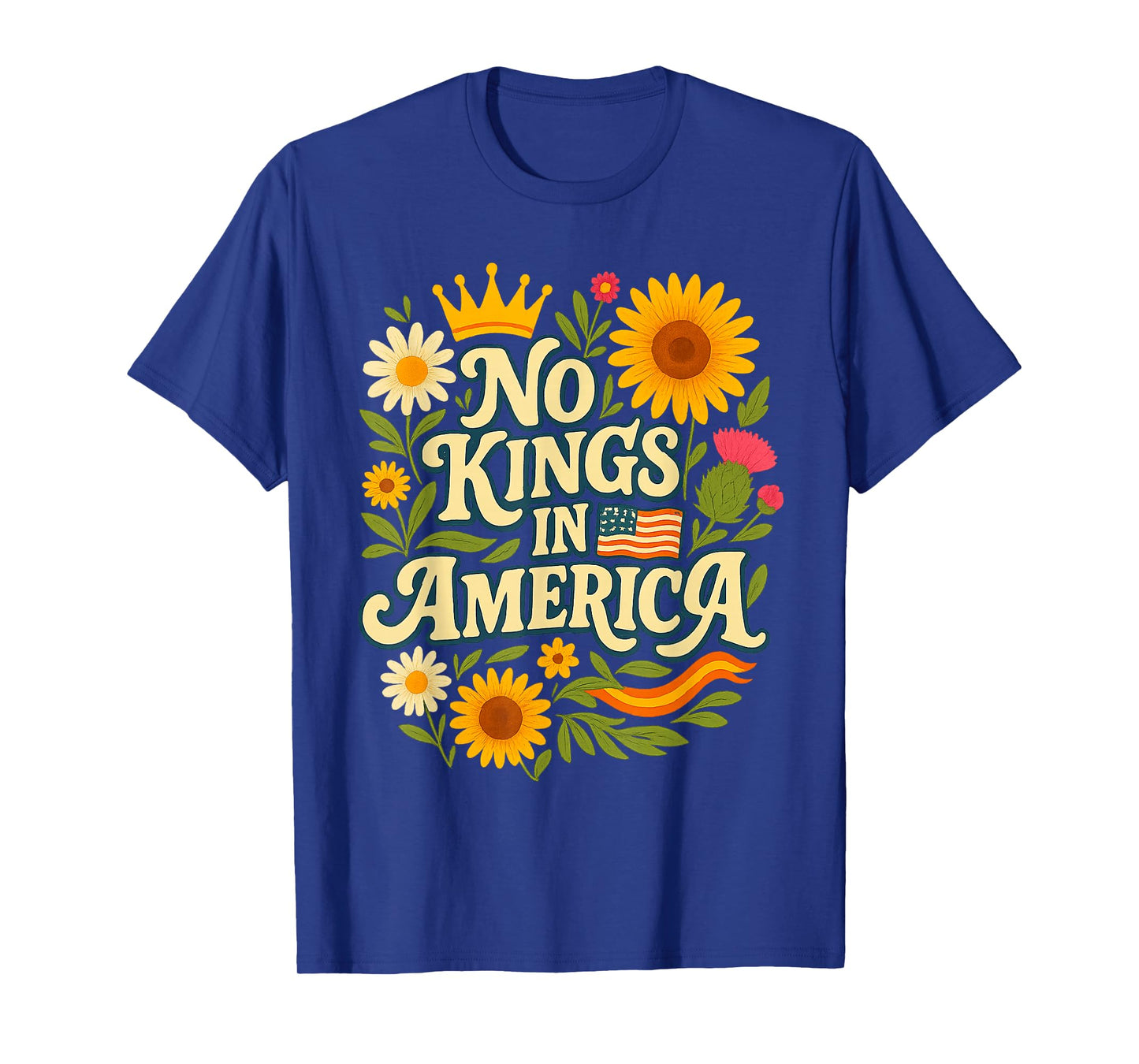 No Kings Retro Patriotic Flower Womens T-Shirt
