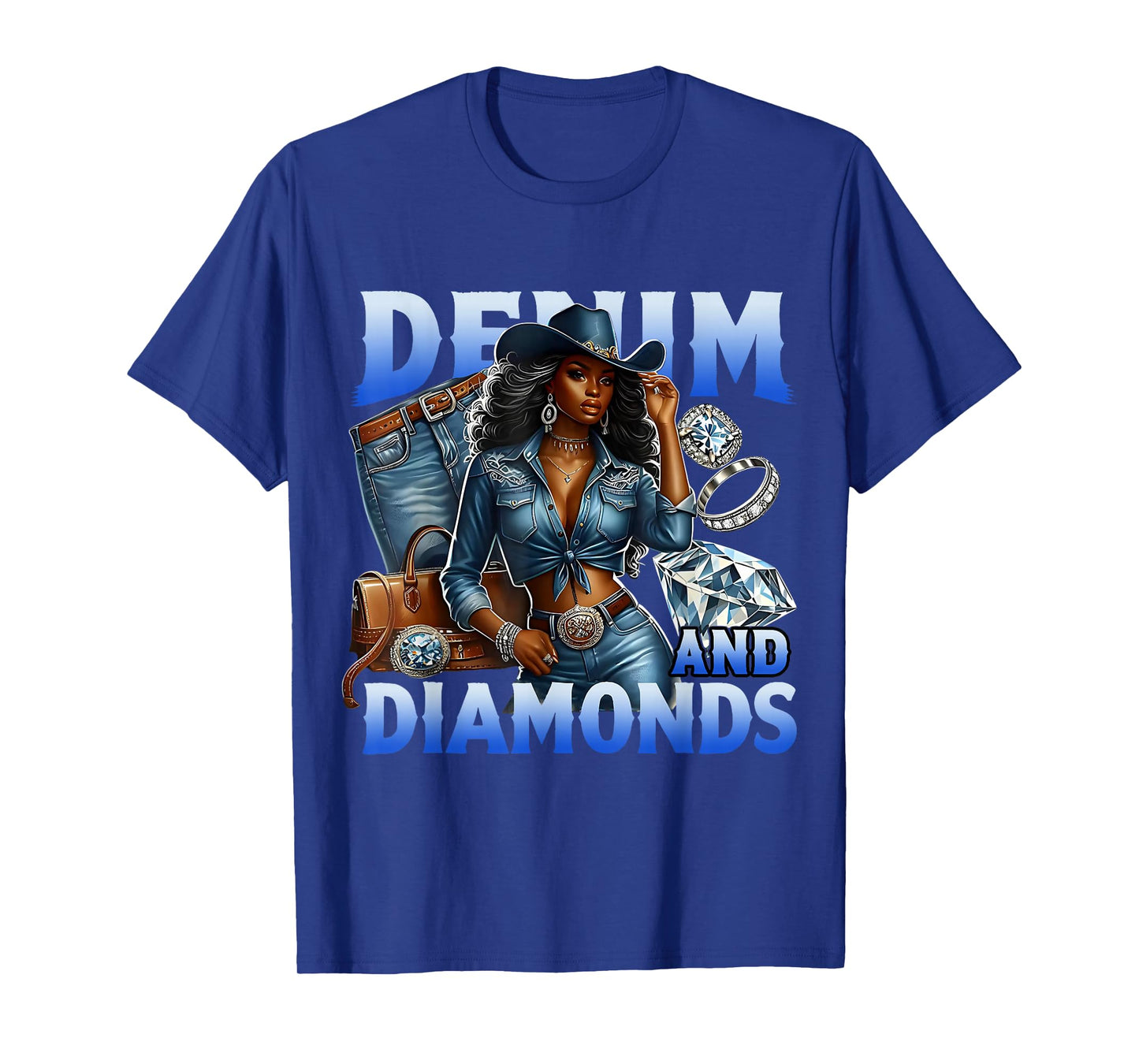 Denim And Diamonds Country Western Party Cowgirl Boots Bling T-Shirt