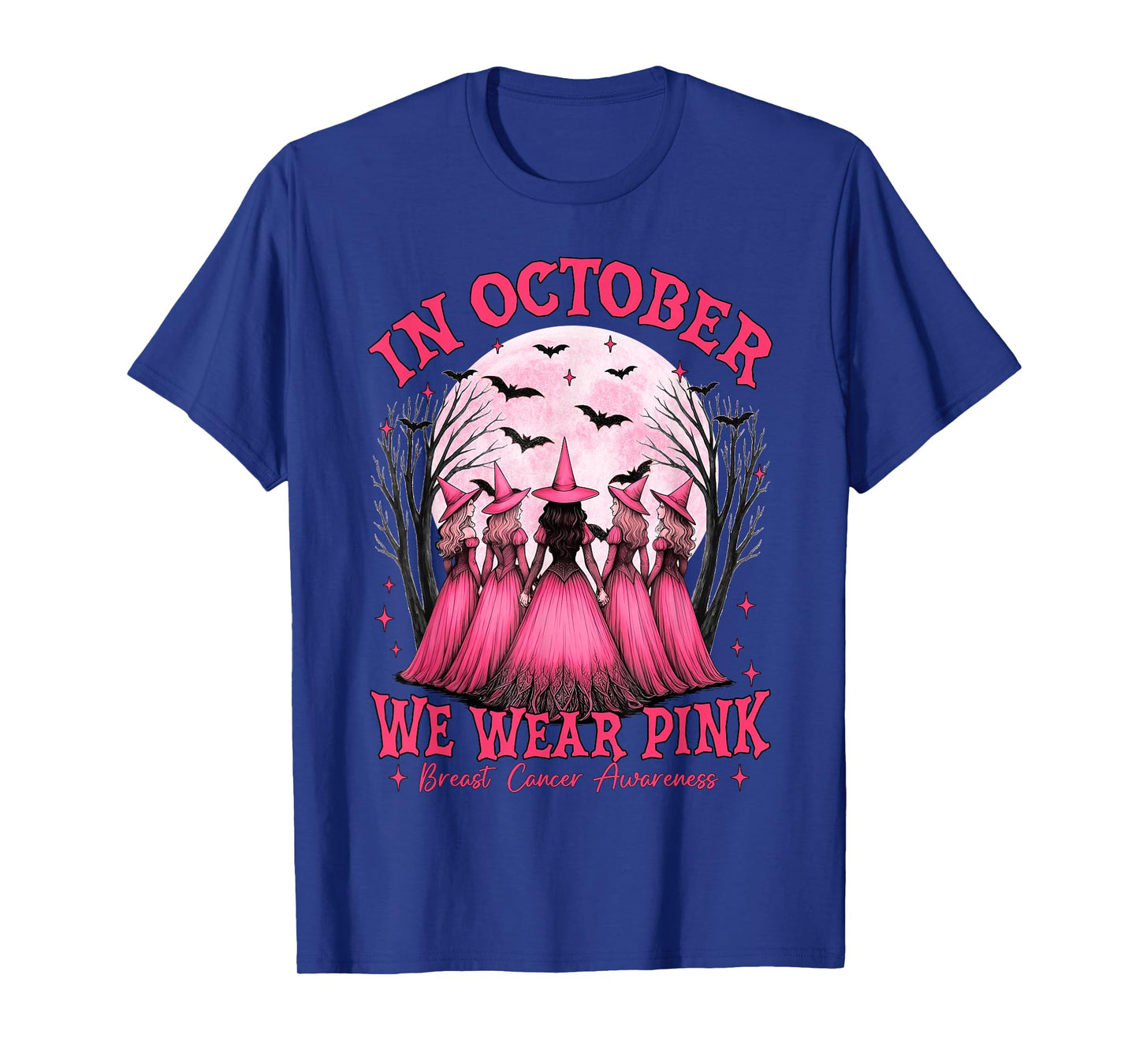 in October We Wear Pink Witch Breast Cancer Awareness Girl T-Shirt