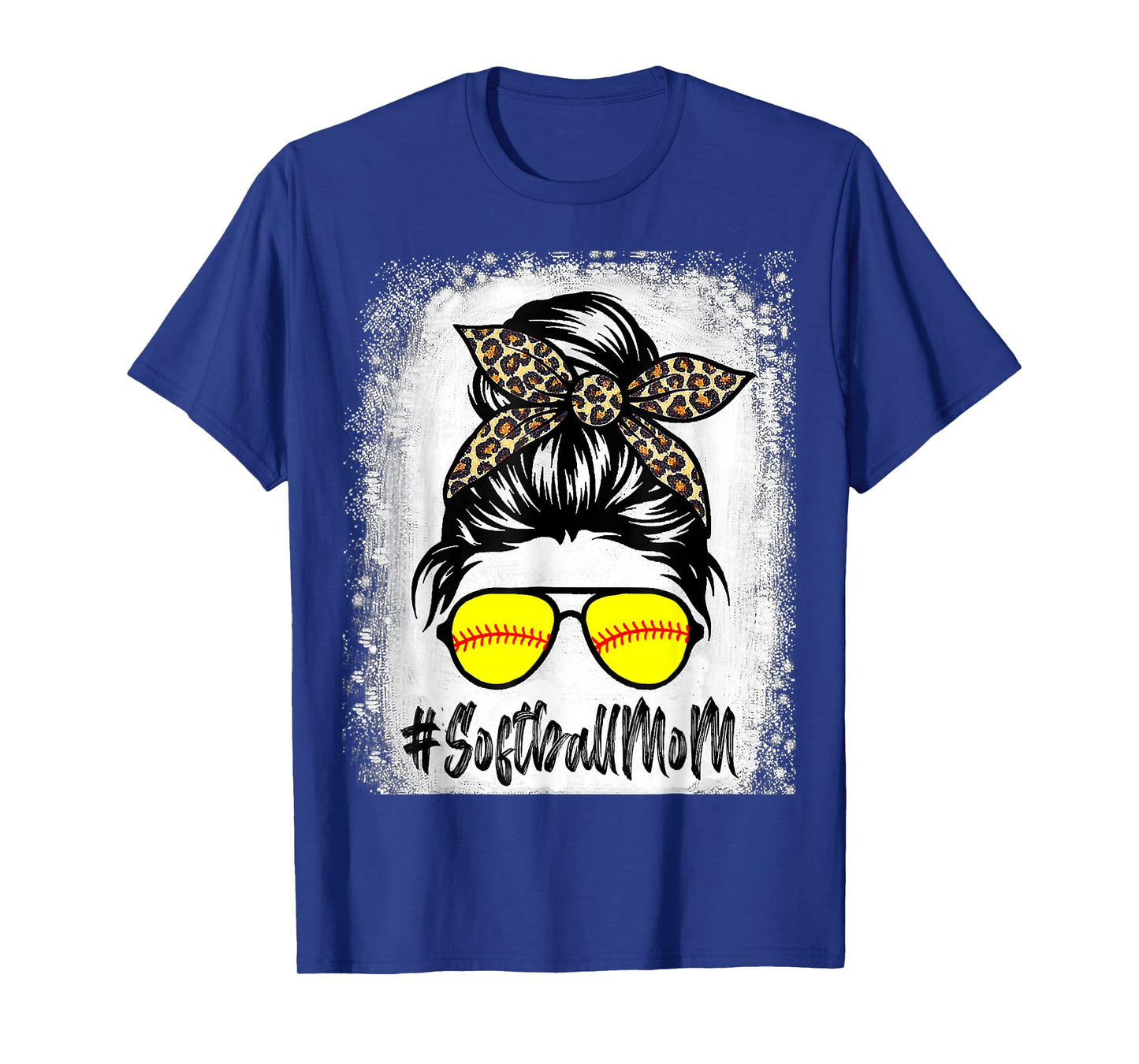 Bleached Softball Mom Life With Leopard and Messy Bun Player T-Shirt