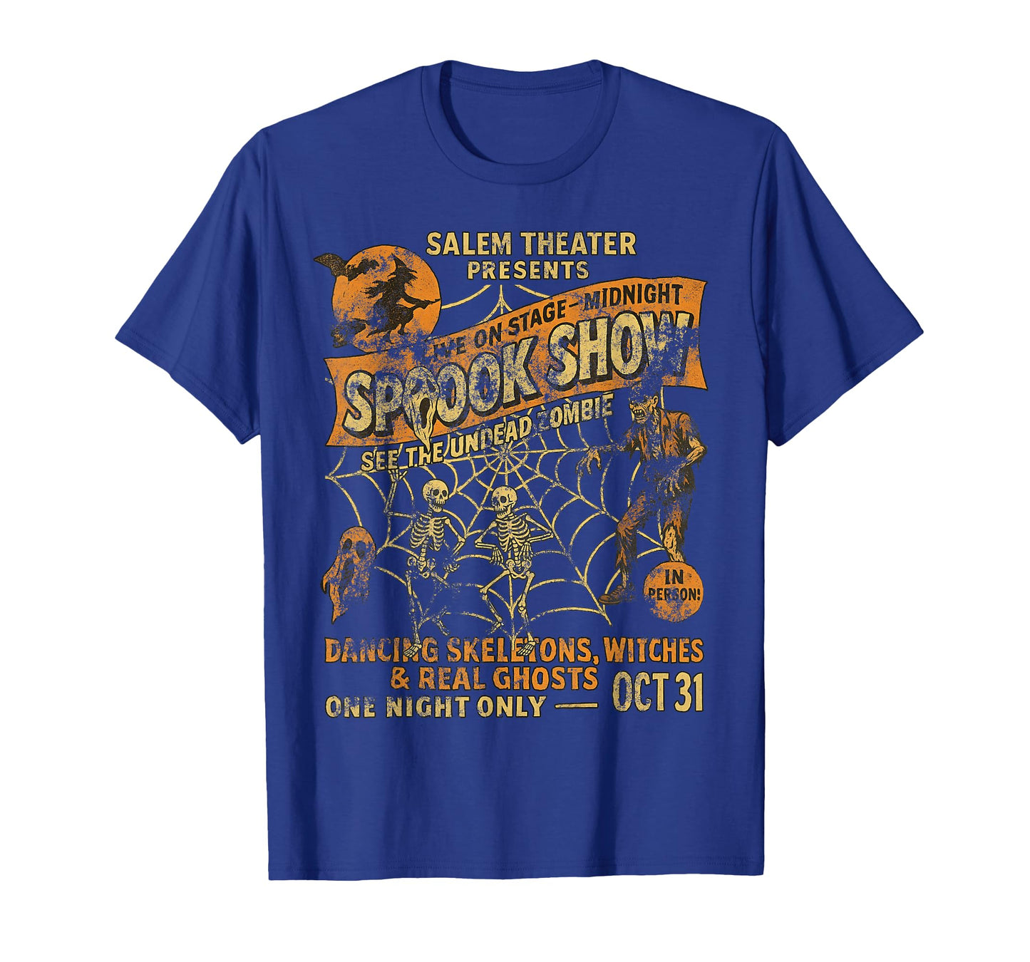 Vintage Halloween Poster Tee Witch Dancing Skeletons Monster T-Shirt