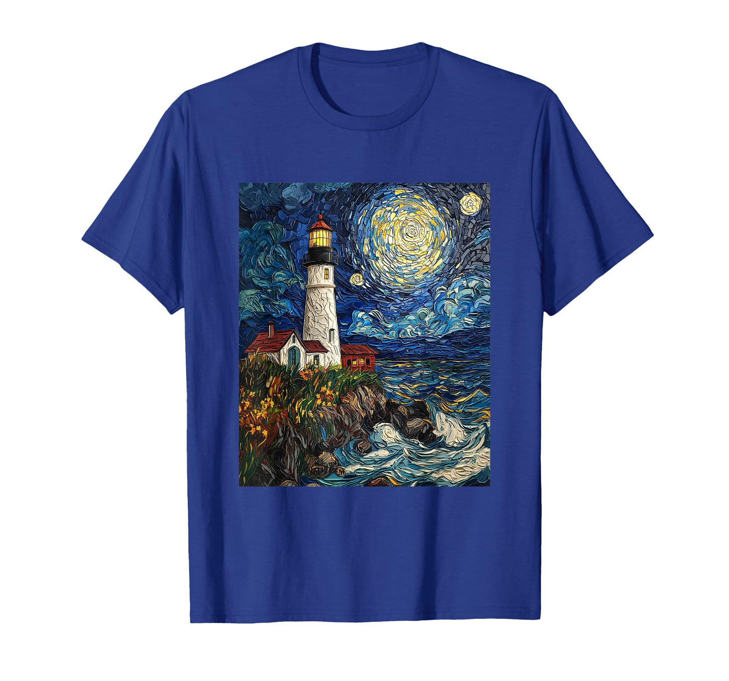 Lighthouse Sea Graphic - Van Gogh Style - Starry Night T-Shirt