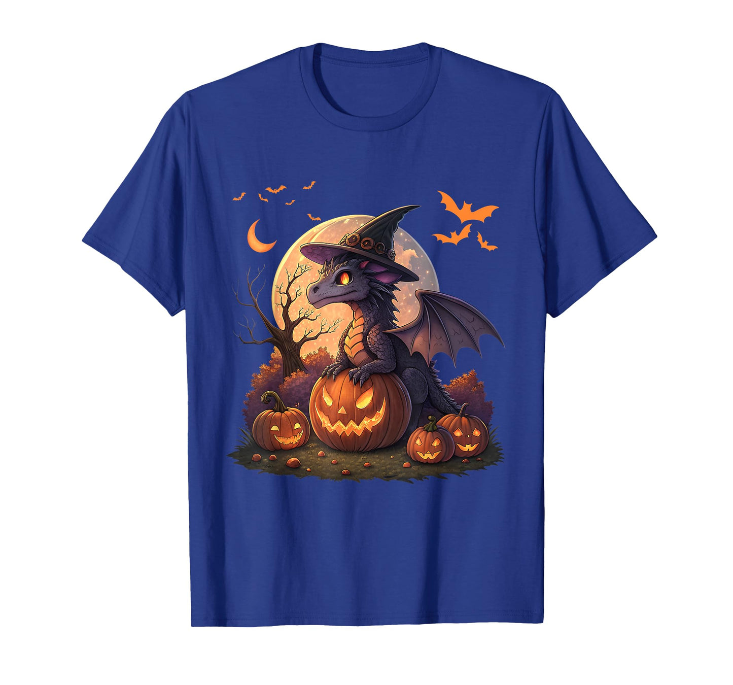 Cute Halloween Dragon Witch Hat Pumpkin Moon Fantasy T-Shirt