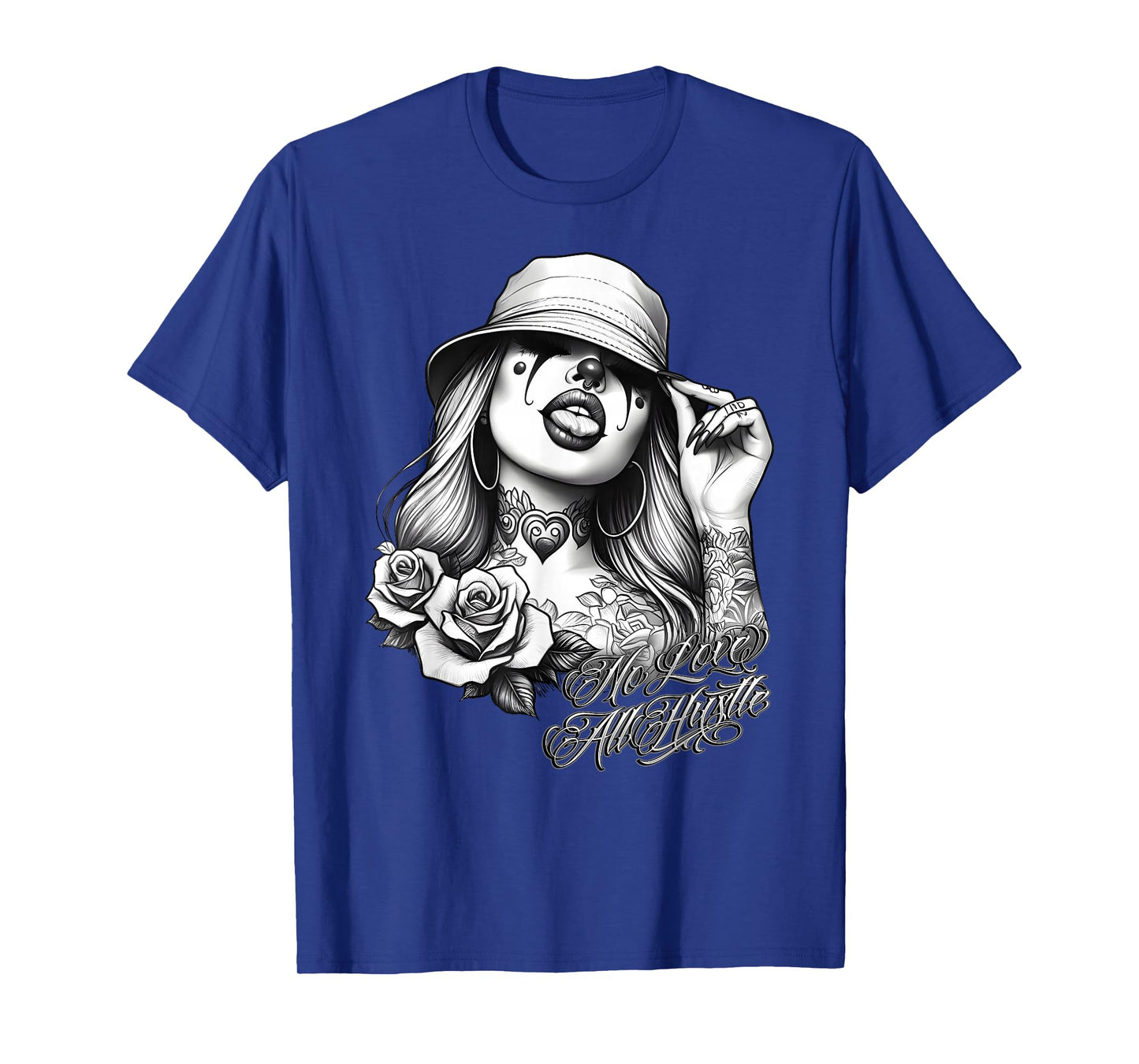 NO LOVE ALL HUSTLE Chicana Payasa Tattoo Chicano Art Chola T-Shirt