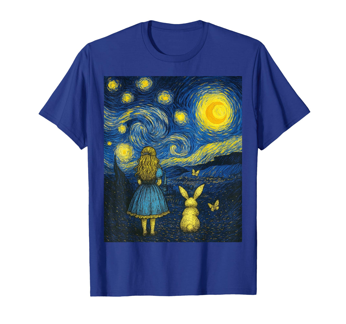 Alice in Wonderland Meets Starry Night Van Gogh Art Mashup T-Shirt