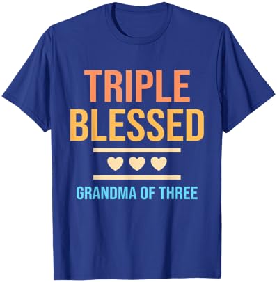Triple Blessed Grandma Of Three Grandkids Grandmother T-Shirt - T-Shirt | Royal