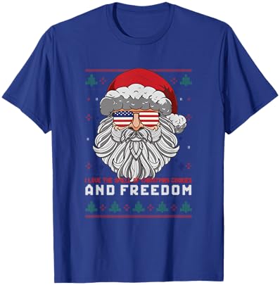 Funny Santa American Flag Freedom Patriotic Merry Christmas T-Shirt - T-Shirt | Royal