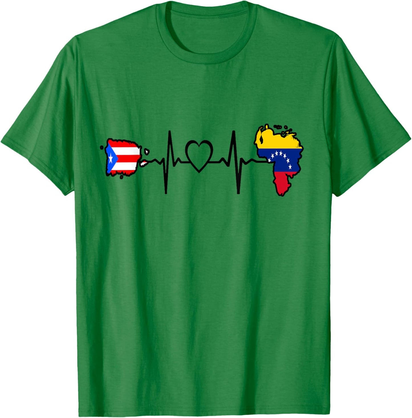 Puerto Rico Venezuela Flag Puerto Rican Venezuelan Heartbeat T-Shirt - T-Shirt | Irish Green