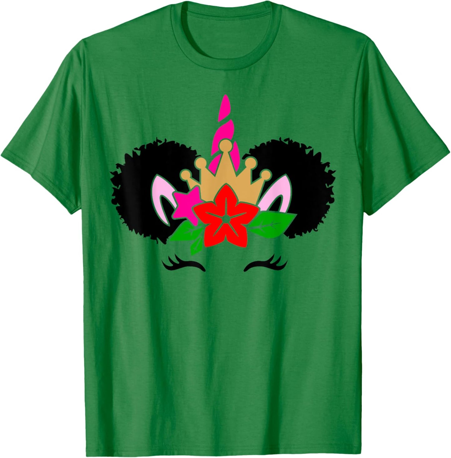 Black Girl Cute Unicorn Afro Hair Puffs Women Melanin T-Shirt - T-Shirt | Irish Green