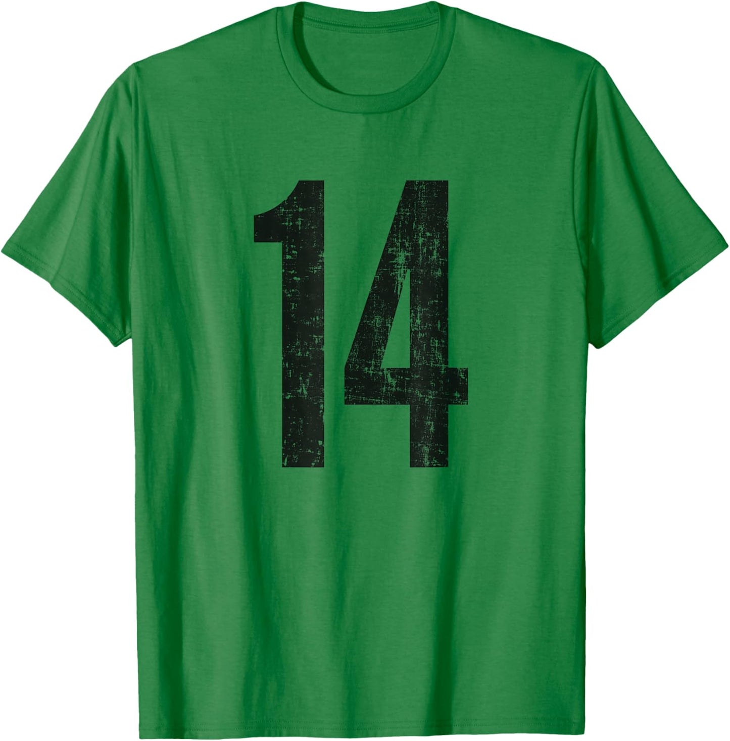 Number 14 Distressed Vintage Fourteen Sports Casual Training T-Shirt - T-Shirt | Irish Green