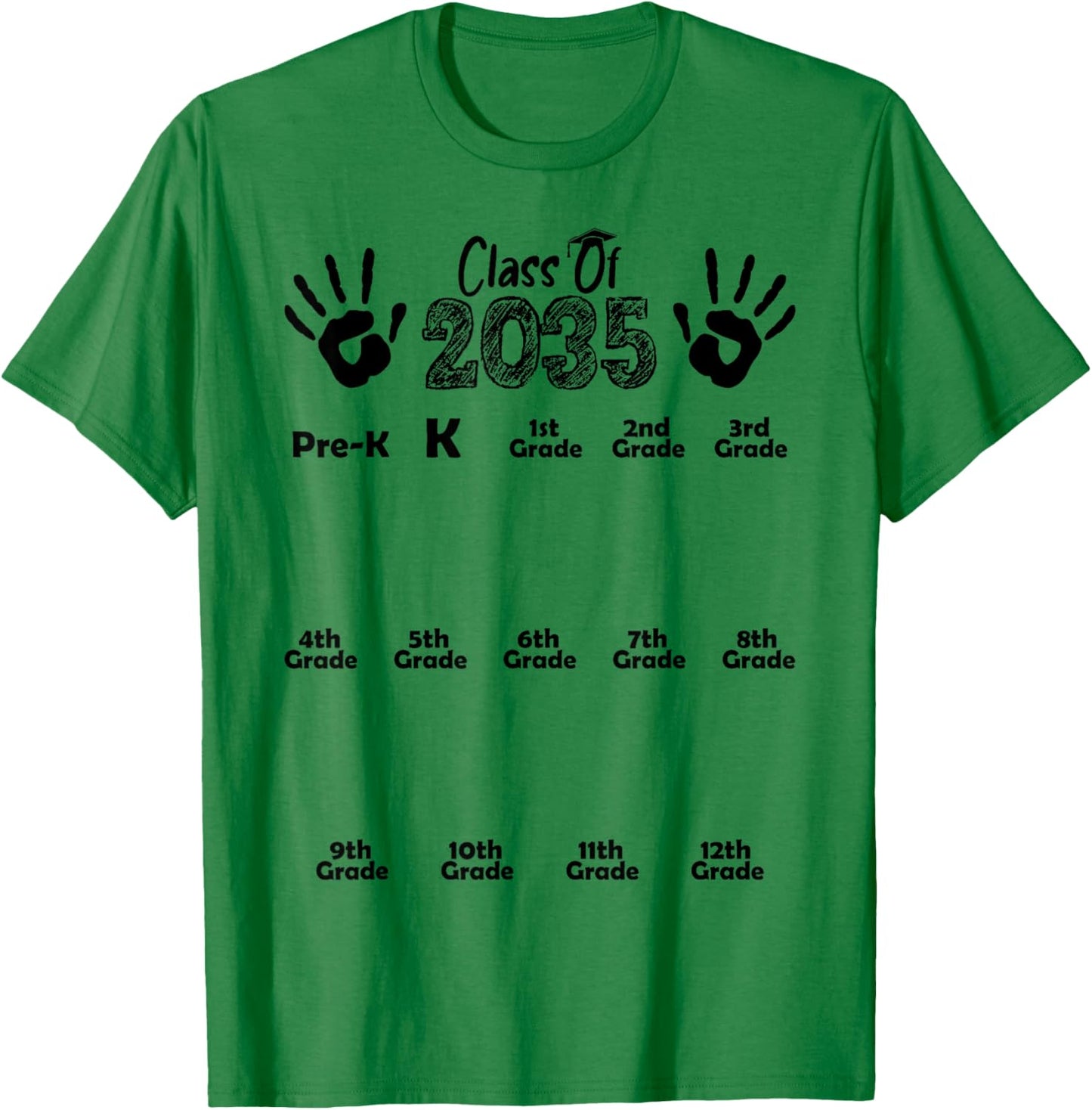 Class of 2035 Grow With Me Shirt Handprint Pre-K 12th Grade T-Shirt - T-Shirt | Irish Green