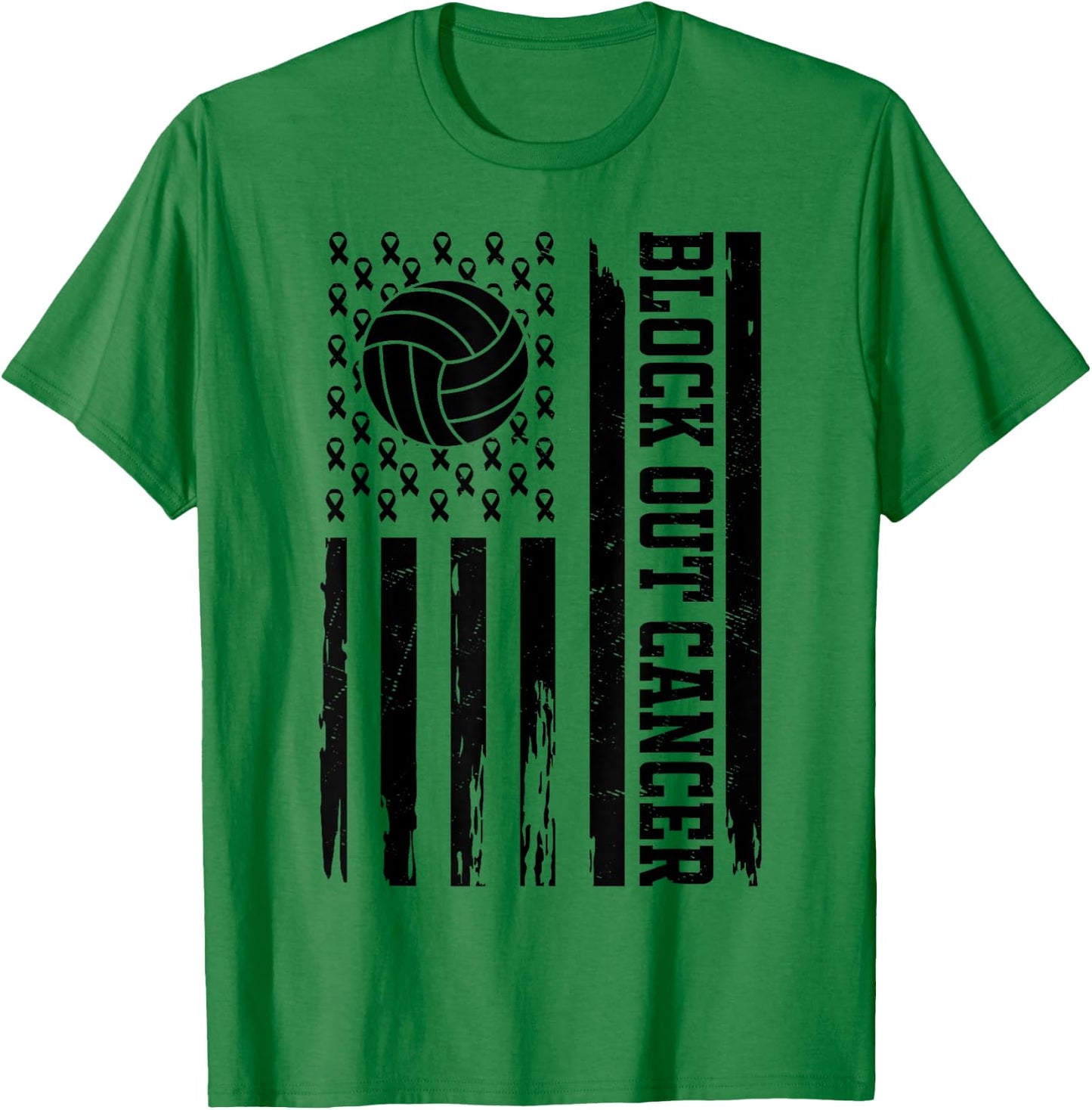 Volleyball Breast Cancer Awareness Block Out Cancer T-Shirt - T-Shirt | Irish Green