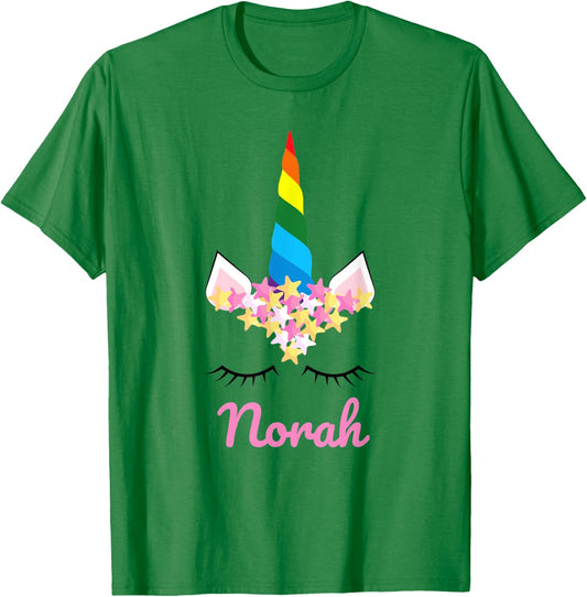 Cute Girls Unicorn Personalized Norah Rainbow Unicorn T-Shirt - T-Shirt | Irish Green