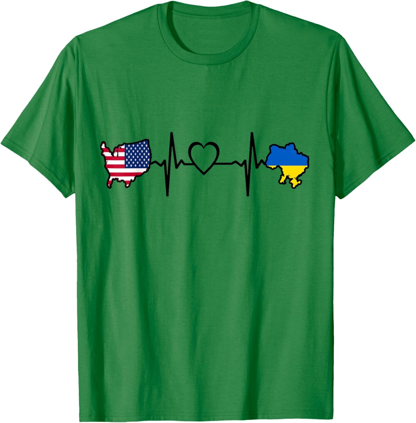 USA Ukraine Heartbeat Shirt - Ukrainian American USA Flag T-Shirt - T-Shirt | Irish Green
