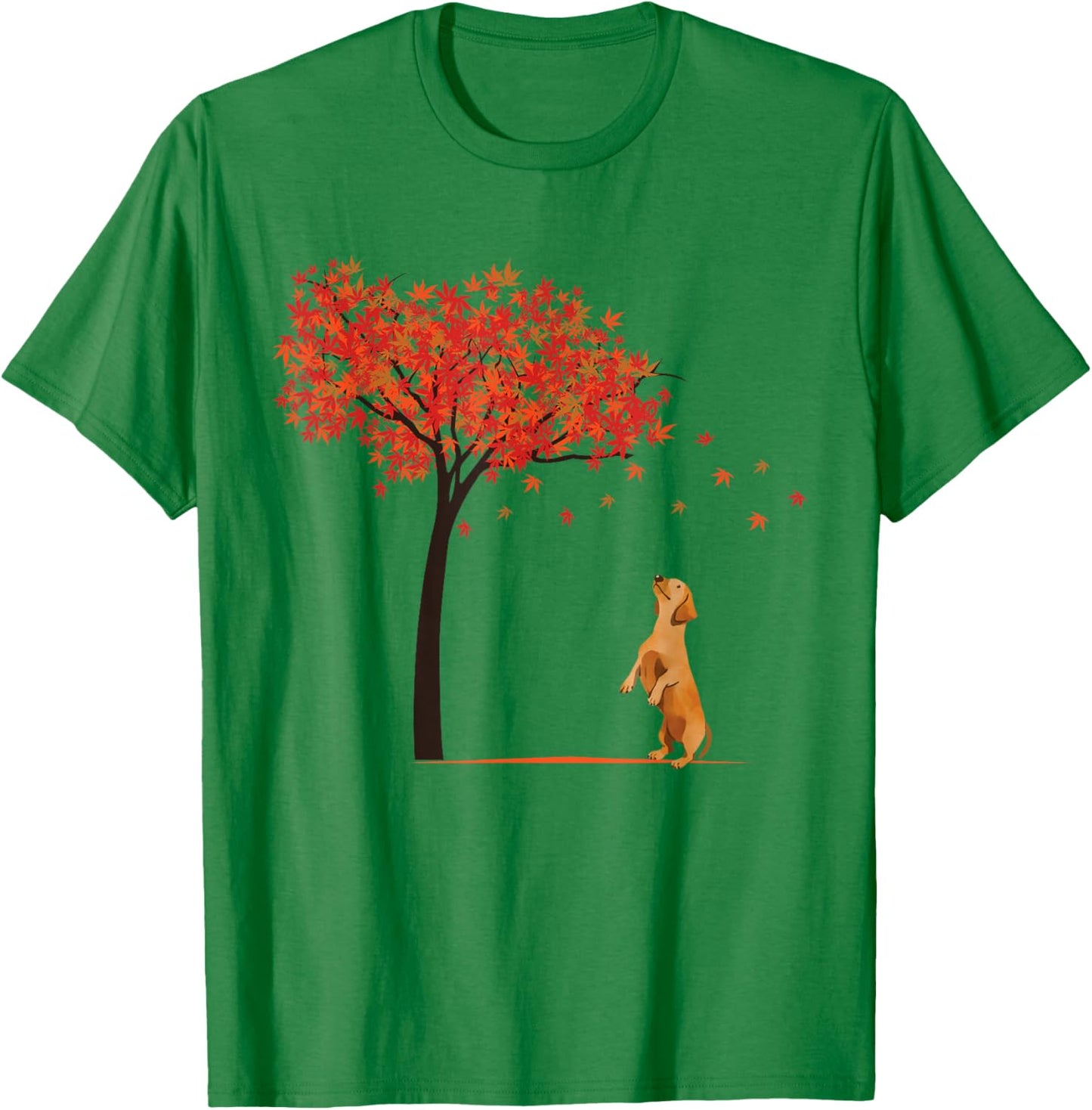 Dachshund Maple Tree Thanksgiving Day Cute Dog Doxie Fall T-Shirt - T-Shirt | Irish Green