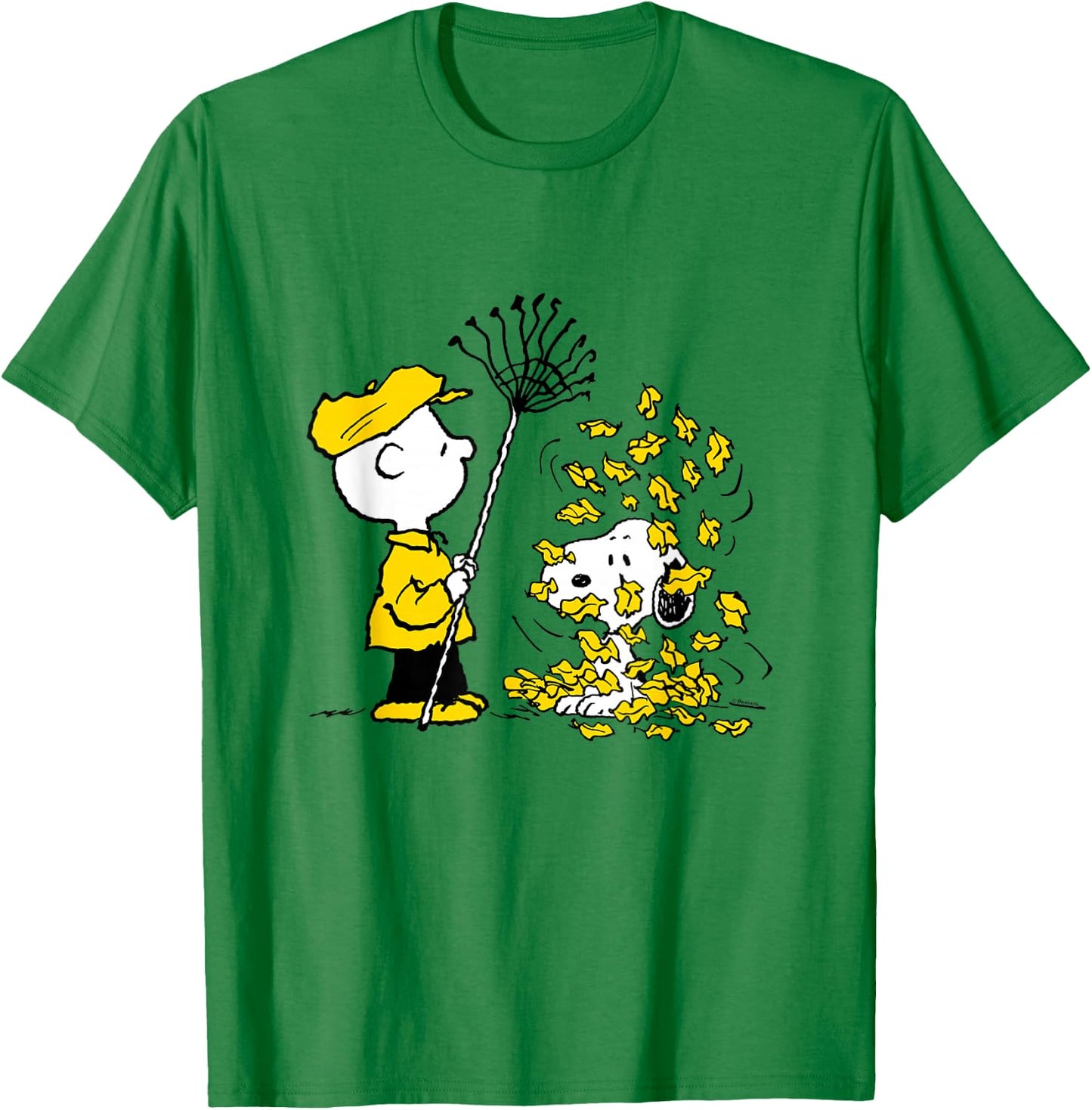 Peanuts - Charlie Brown Snoopy Fall Leaves T-Shirt - T-Shirt | Irish Green