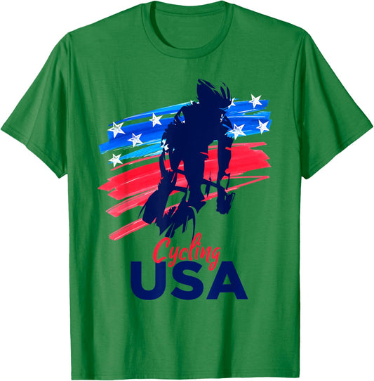 Cycling USA Flag Bicycle Team Player Cycling Lover T-Shirt - T-Shirt | Irish Green