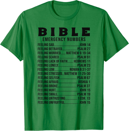 Bible Emergency Numbers Scripture Quotes Men Women T-Shirt - T-Shirt | Irish Green