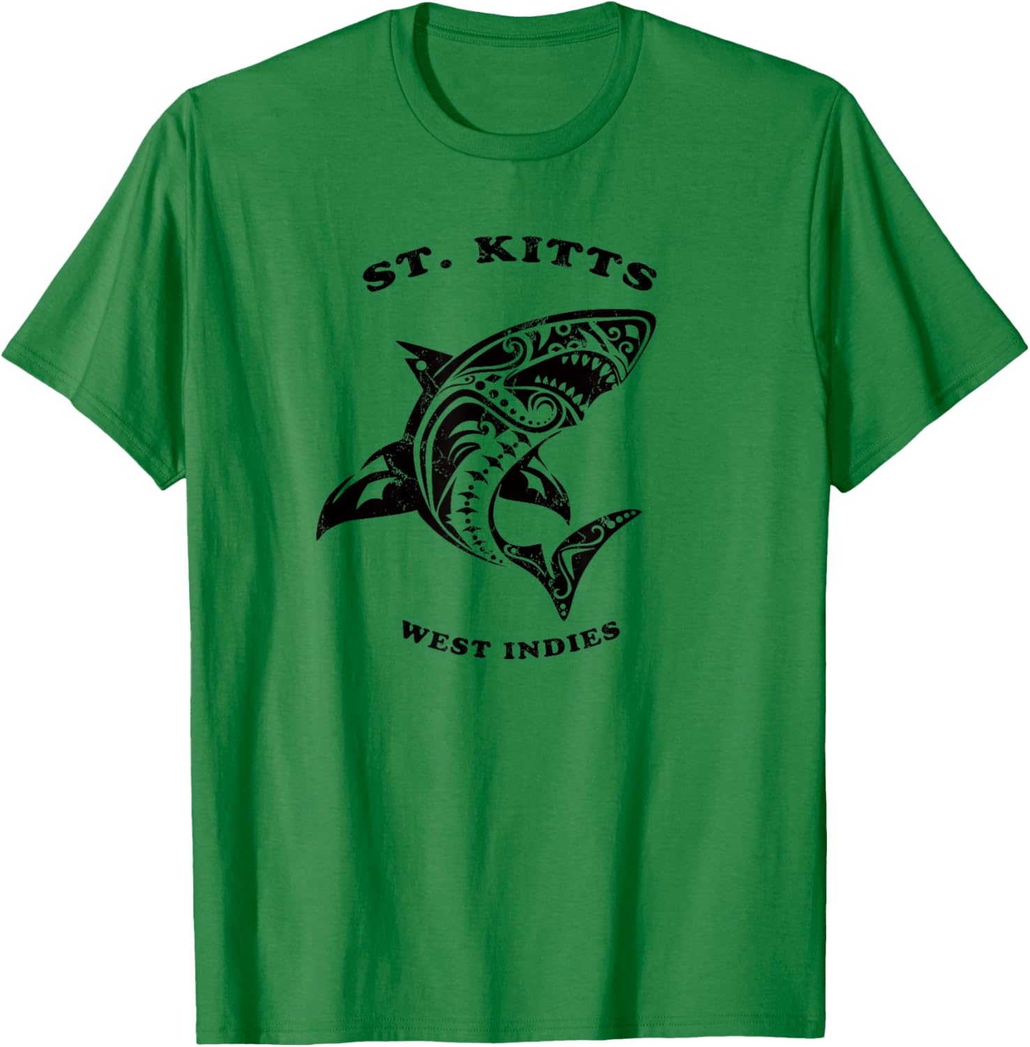 St. Kitts, West Indies Vintage Retro Tribal Shark Vacation T-Shirt - T-Shirt | Irish Green