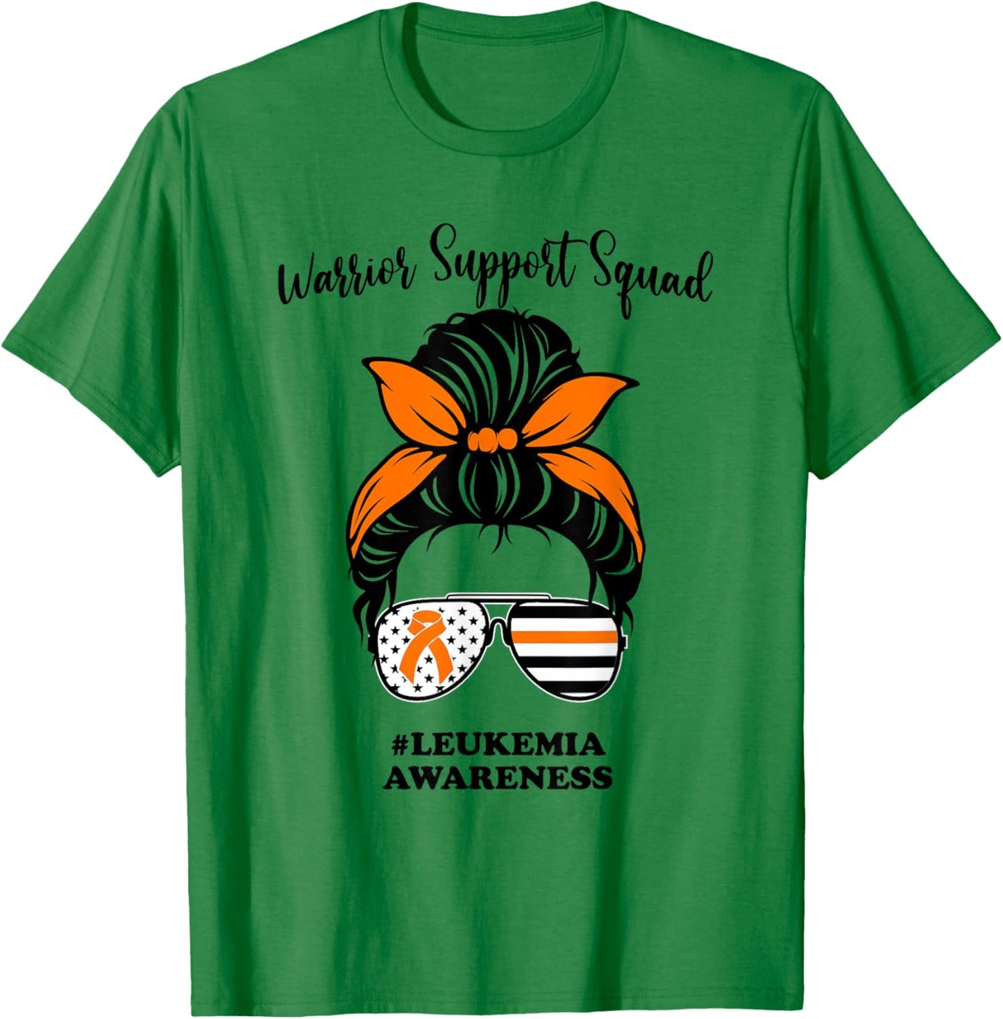 Leukemia Awareness Warrior Support Squad Messy Bun Matching T-Shirt - T-Shirt | Irish Green