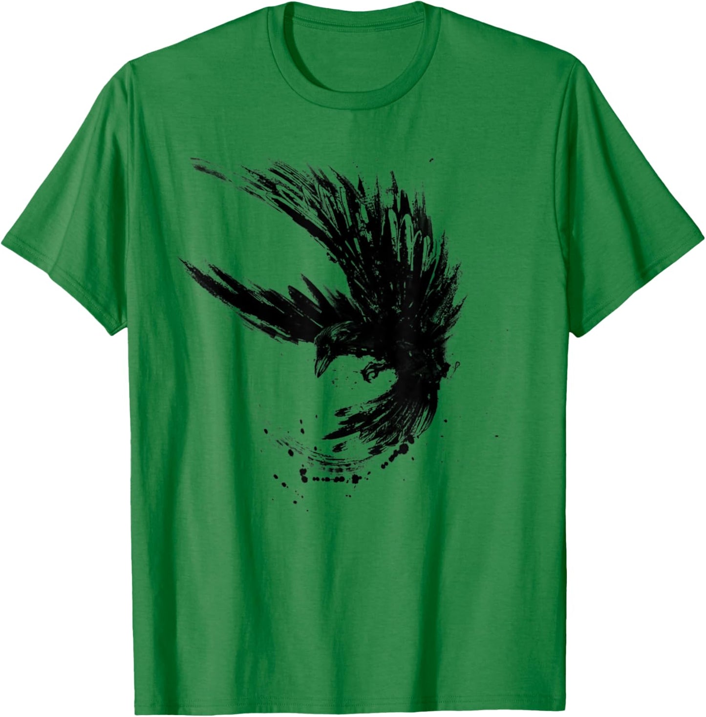 Raven , Crow Raabe Motif, Women's Men's Black T-Shirt - T-Shirt | Irish Green