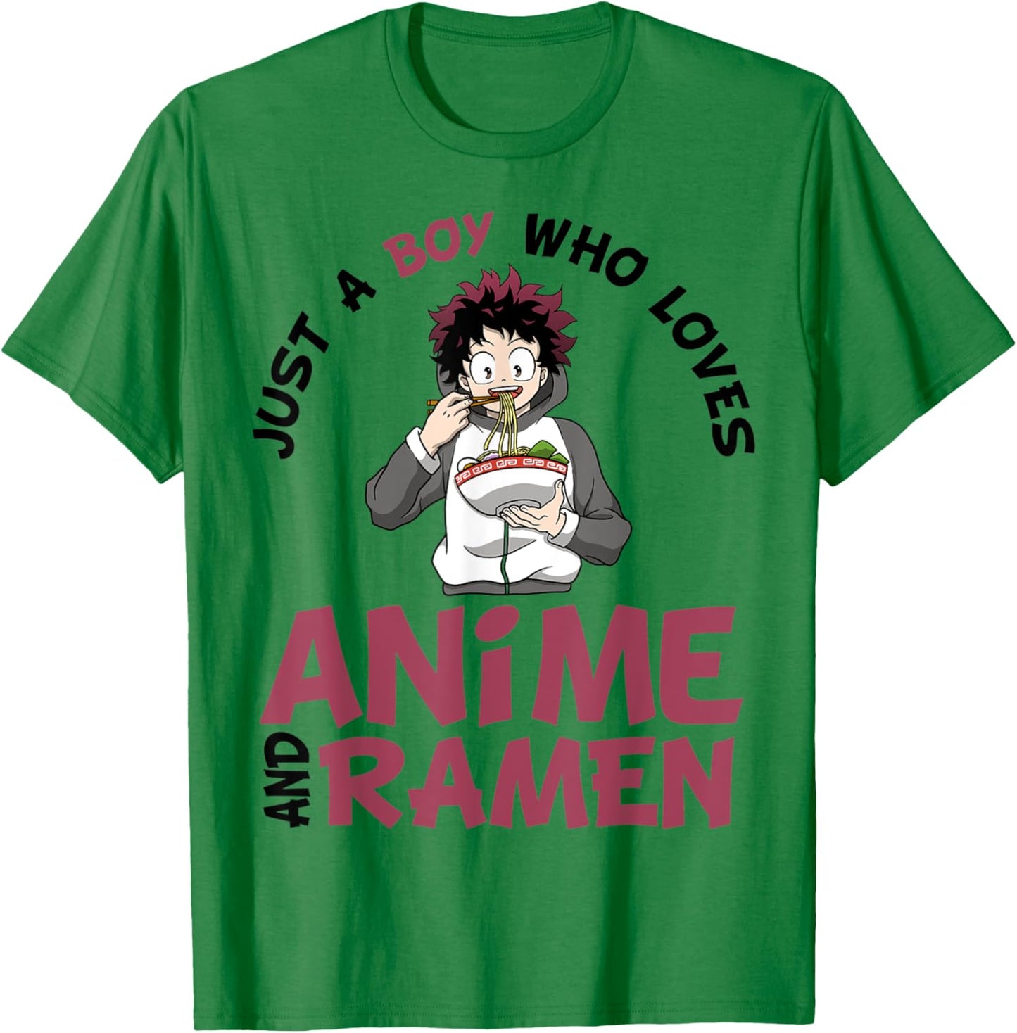 Just a Boy Who Loves Anime and Ramen Men Teen Boys T-Shirt - T-Shirt | Irish Green