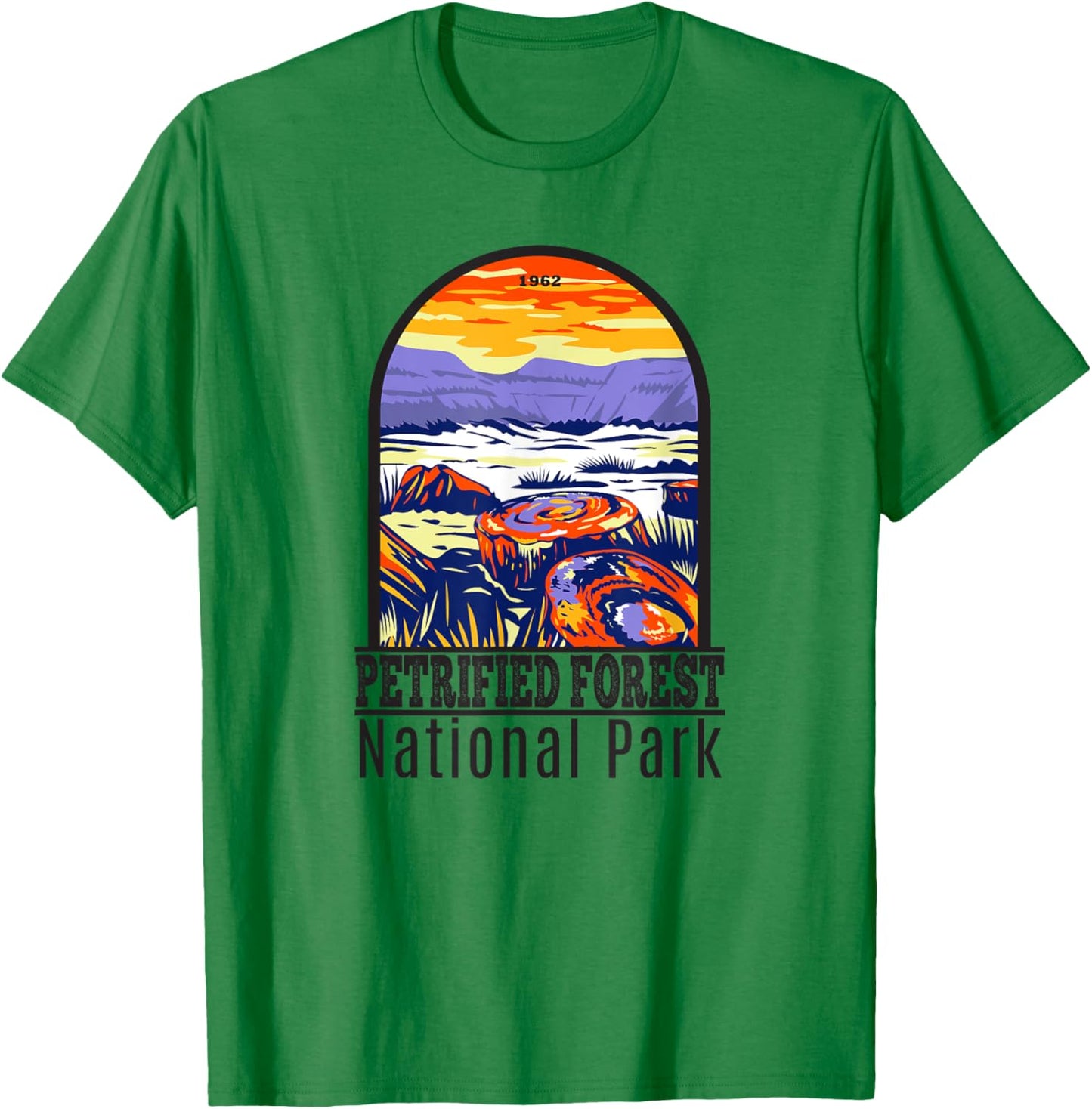 Totally Wild Designs Petrified Forest National Park Retro , Grey, Small, Classic Fit, Short Sleeve, , -Adult T-Shirt - T-Shirt | Irish Green