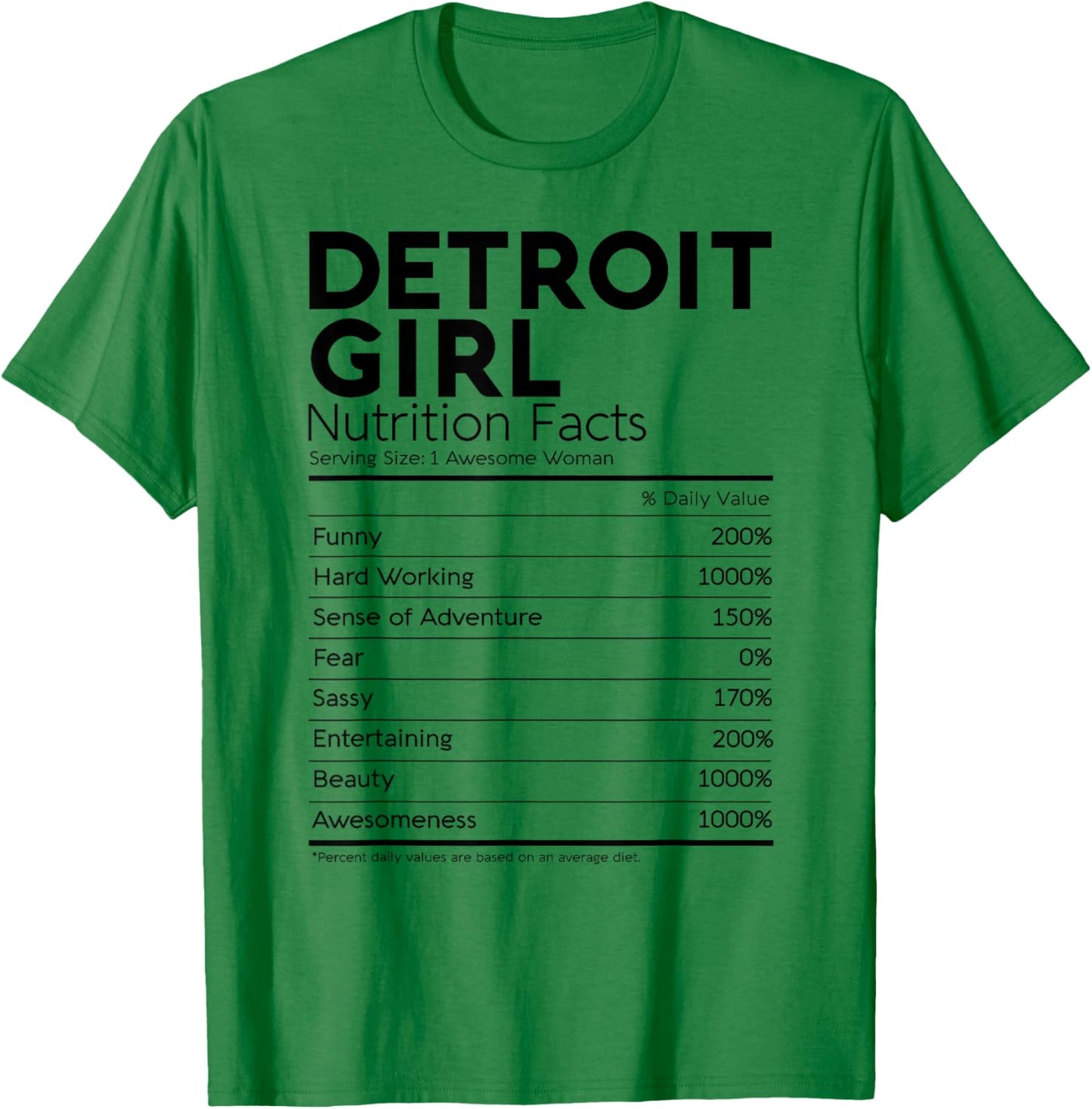 Detroit Girl Nutrition Facts Michigan Women Girl Funny Home T-Shirt - T-Shirt | Irish Green