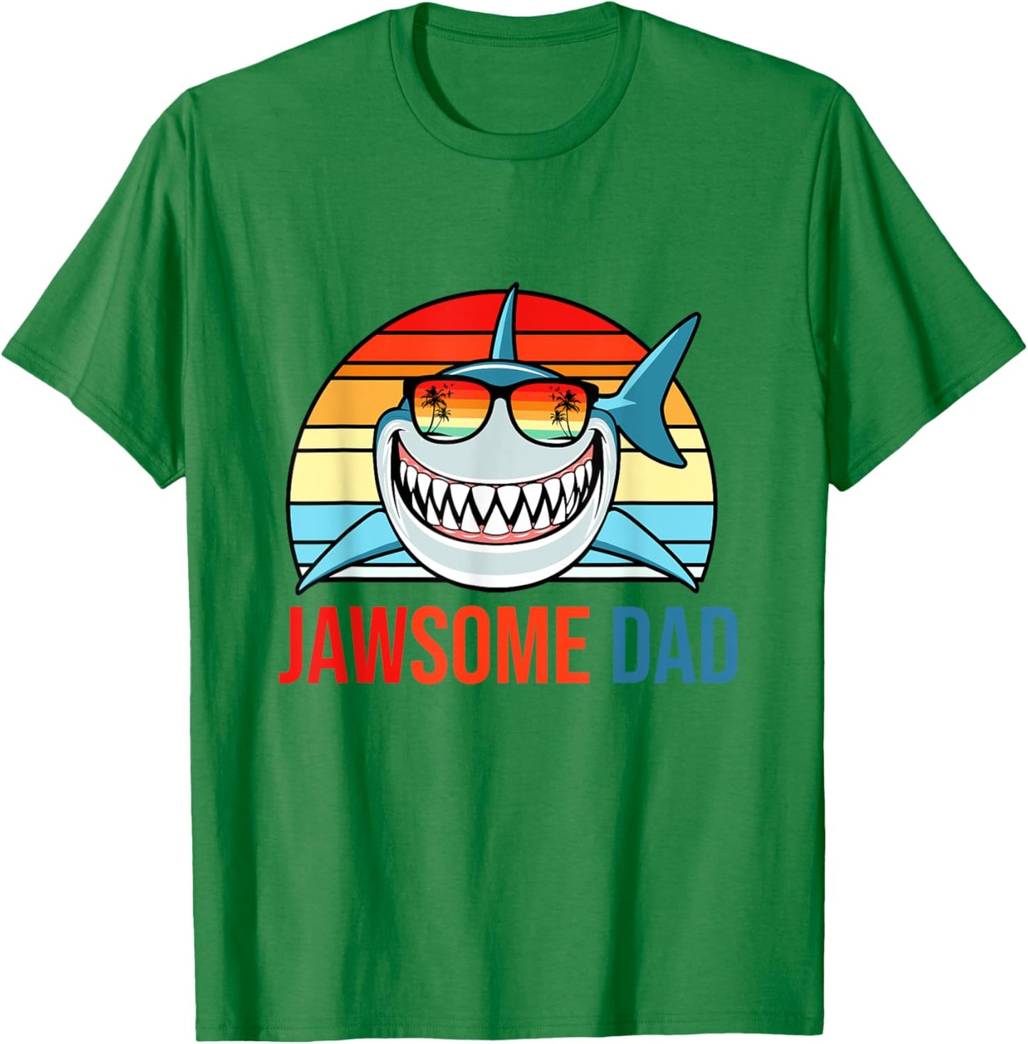 Retro Jawsome Dad Shark Funny Fathers Day Papa Daddy Husband T-Shirt - T-Shirt | Irish Green