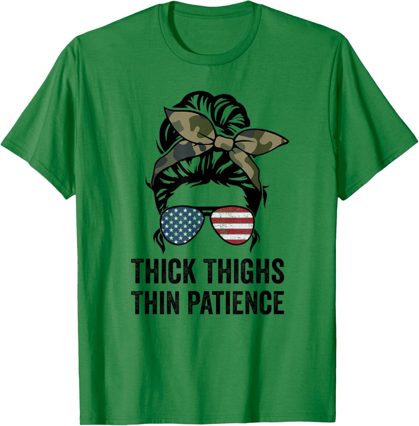 Thick Thighs Thin Patience, Fitness Messy Bun Ladies Workout T-Shirt - T-Shirt | Irish Green