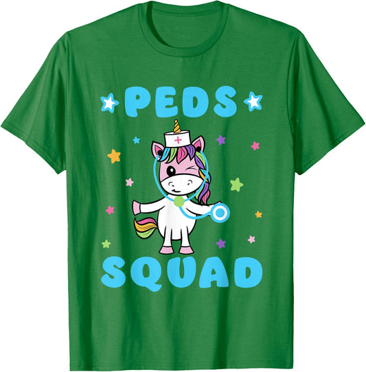 Peds Squad Pediatric Nurse - Funny Unicorn Stethoscope T-Shirt - T-Shirt | Irish Green