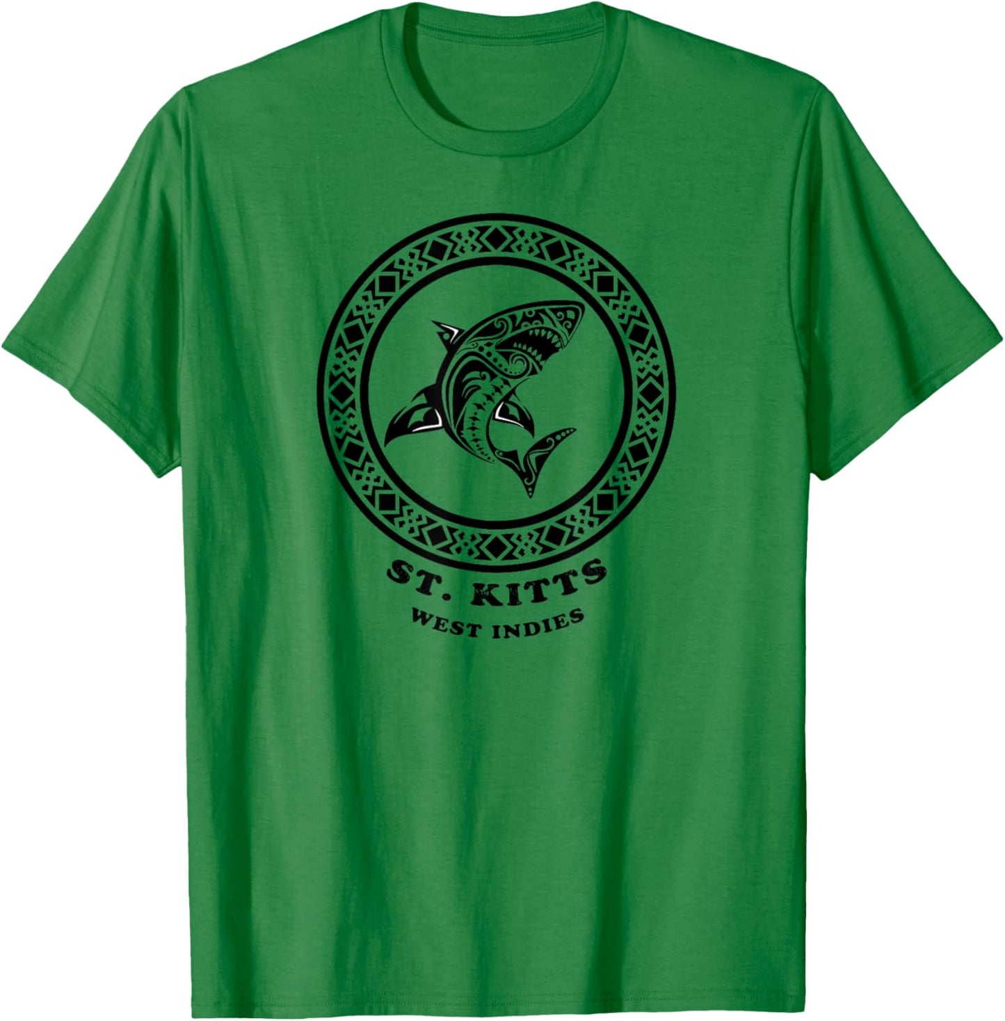 St. Kitts, West Indies Vintage Retro Tribal Shark Vacation T-Shirt - T-Shirt | Irish Green