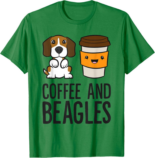 Coffee And Beagles Funny Beagle T-Shirt - T-Shirt | Irish Green