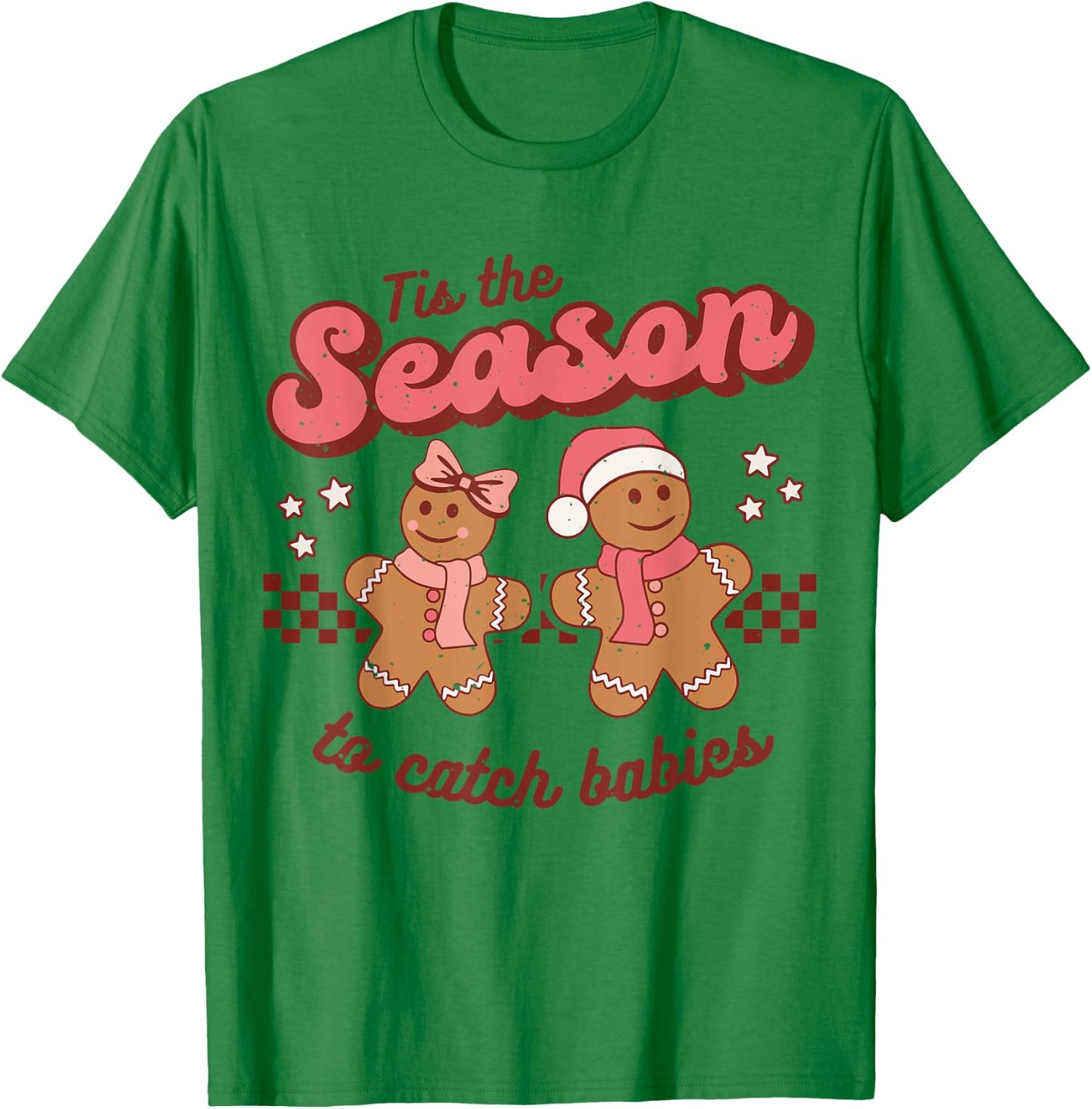 Christmas Labor And Delivery Postpartum Nurse Retro Midwife T-Shirt - T-Shirt | Irish Green