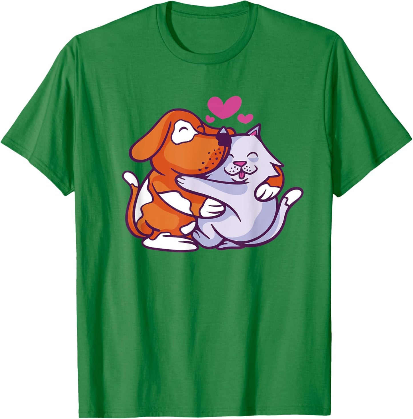 Cat And Dog Hugging Cartoon Love Pet Hug Women Kids T-Shirt - T-Shirt | Irish Green