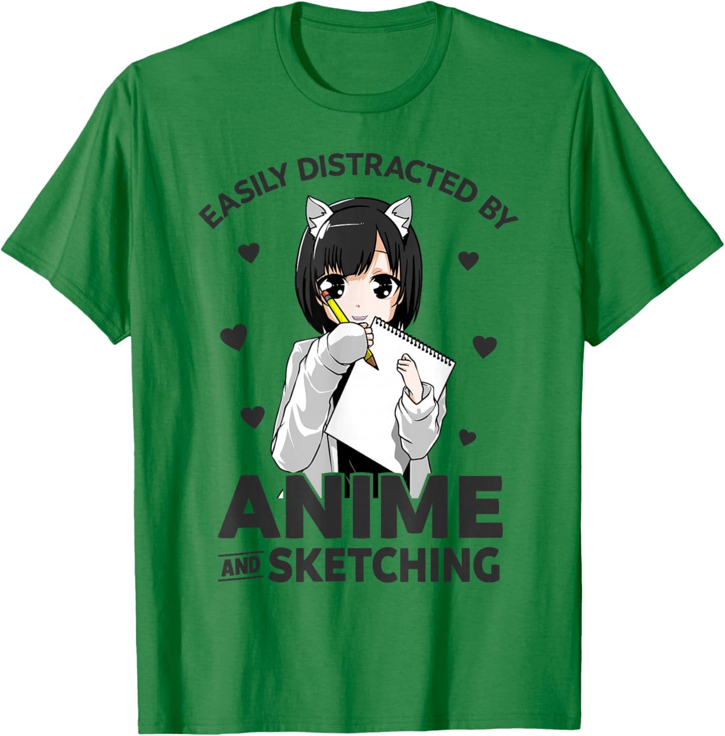 Easily Distracted By Anime and Sketching Anime Girl Drawing T-Shirt - T-Shirt | Irish Green