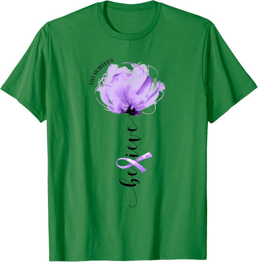 Believe GIST Awareness Purple Ribbon Flower Lovers T-Shirt - T-Shirt | Irish Green