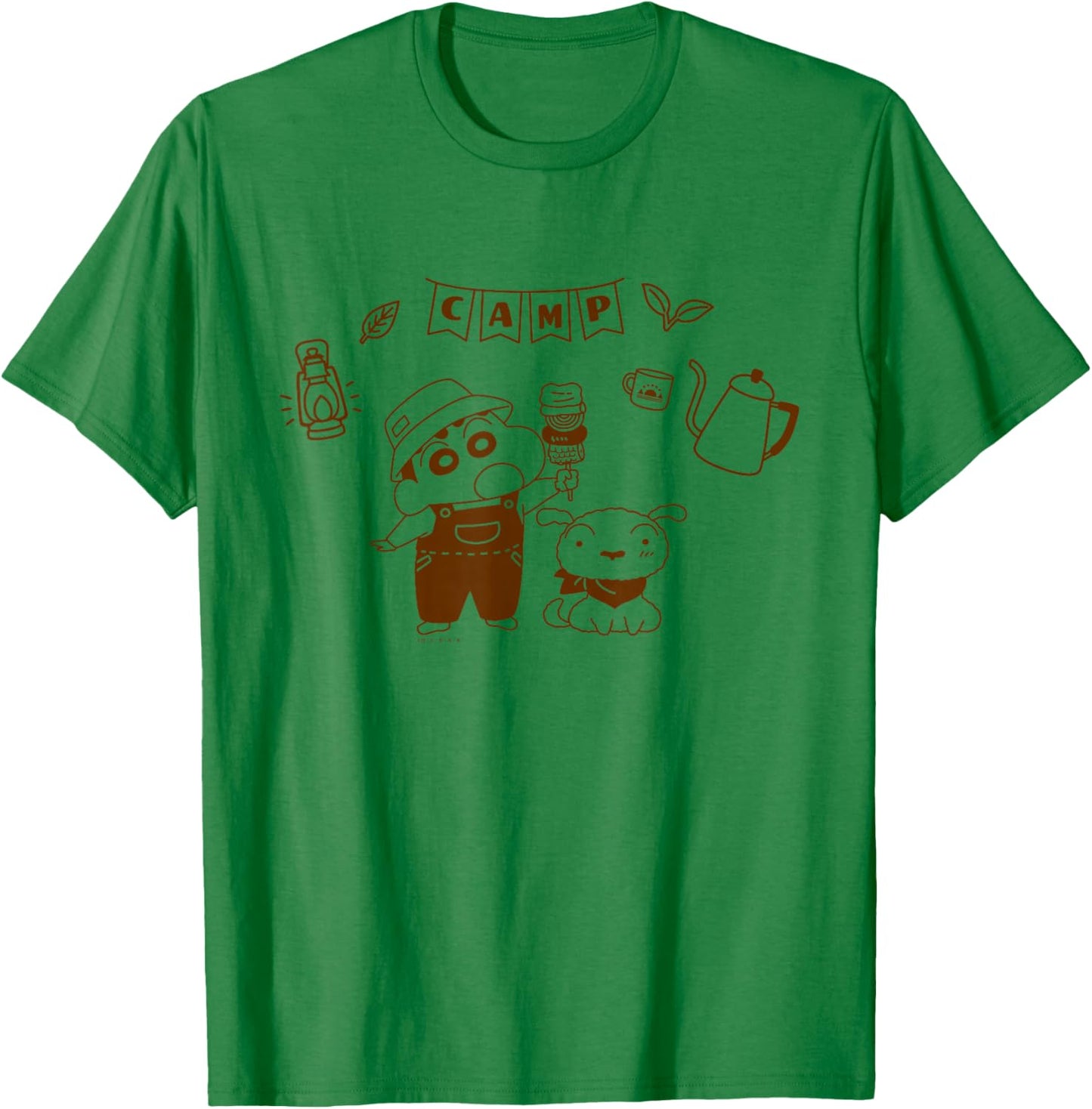 Crayon Shin-chan Nohara Family Camp Shin-chan and Shiro T-Shirt - T-Shirt | Irish Green
