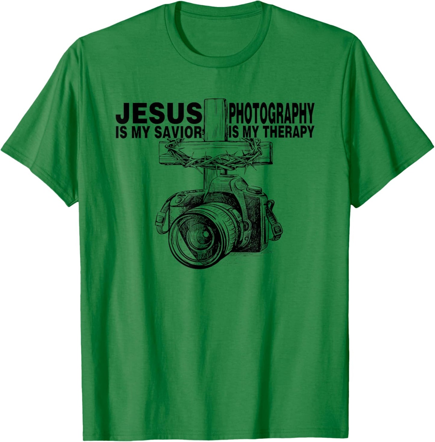 Jesus Is My Savior Photography Is My Therapy T-Shirt - T-Shirt | Irish Green
