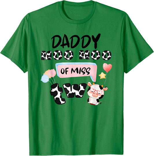 Girl Second Birthday Party Pink Cow Daddy Moo I'm Two Animal T-Shirt - T-Shirt | Irish Green