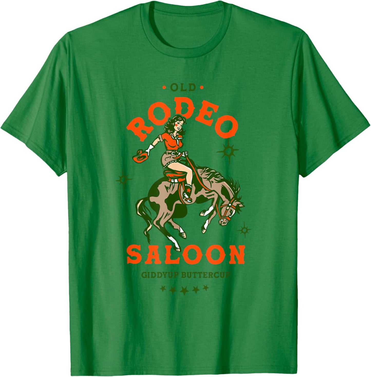 Old Rodeo Saloon: Giddyup Buttercup. Retro Cowgirl & Horse T-Shirt - T-Shirt | Irish Green