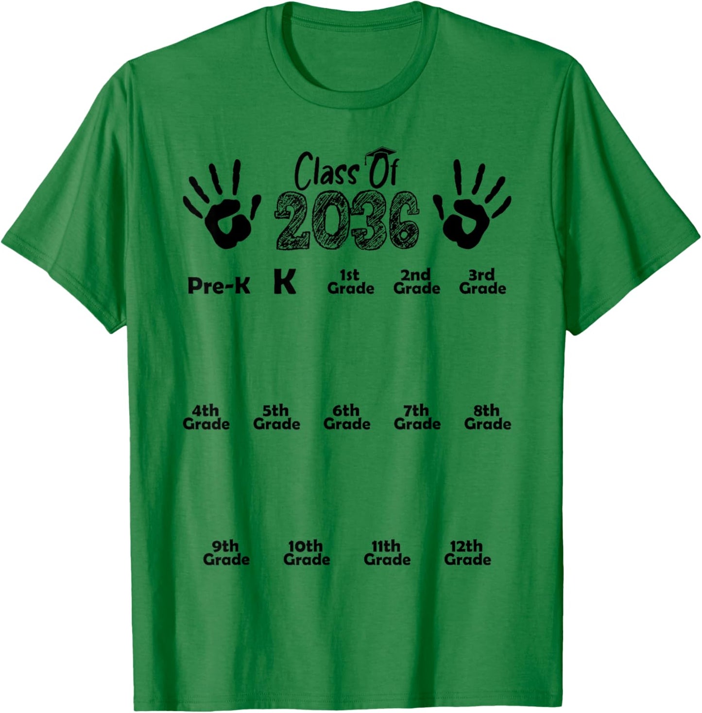 Class of 2036 Grow With Me Shirt Handprint Pre-K 12th Grade T-Shirt - T-Shirt | Irish Green