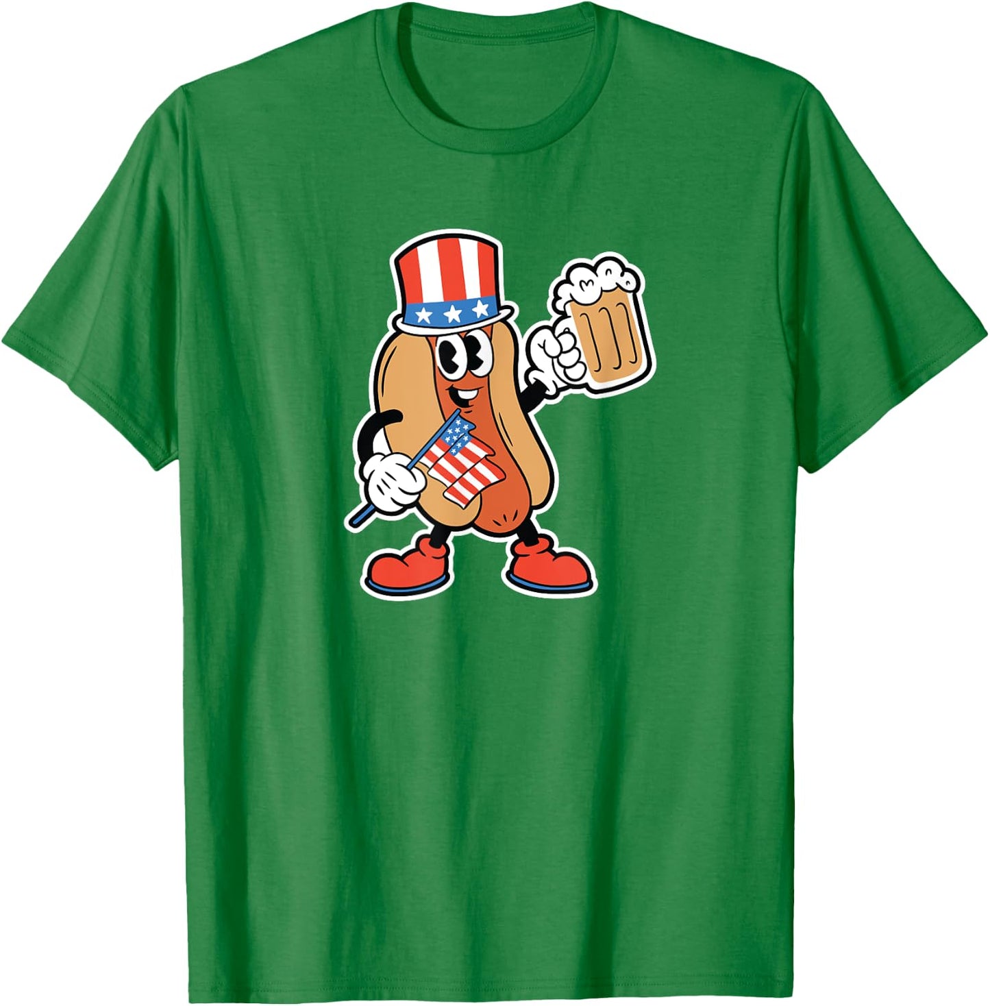 4th of July Hot Dog Drinking Beer Men T-Shirt - T-Shirt | Irish Green