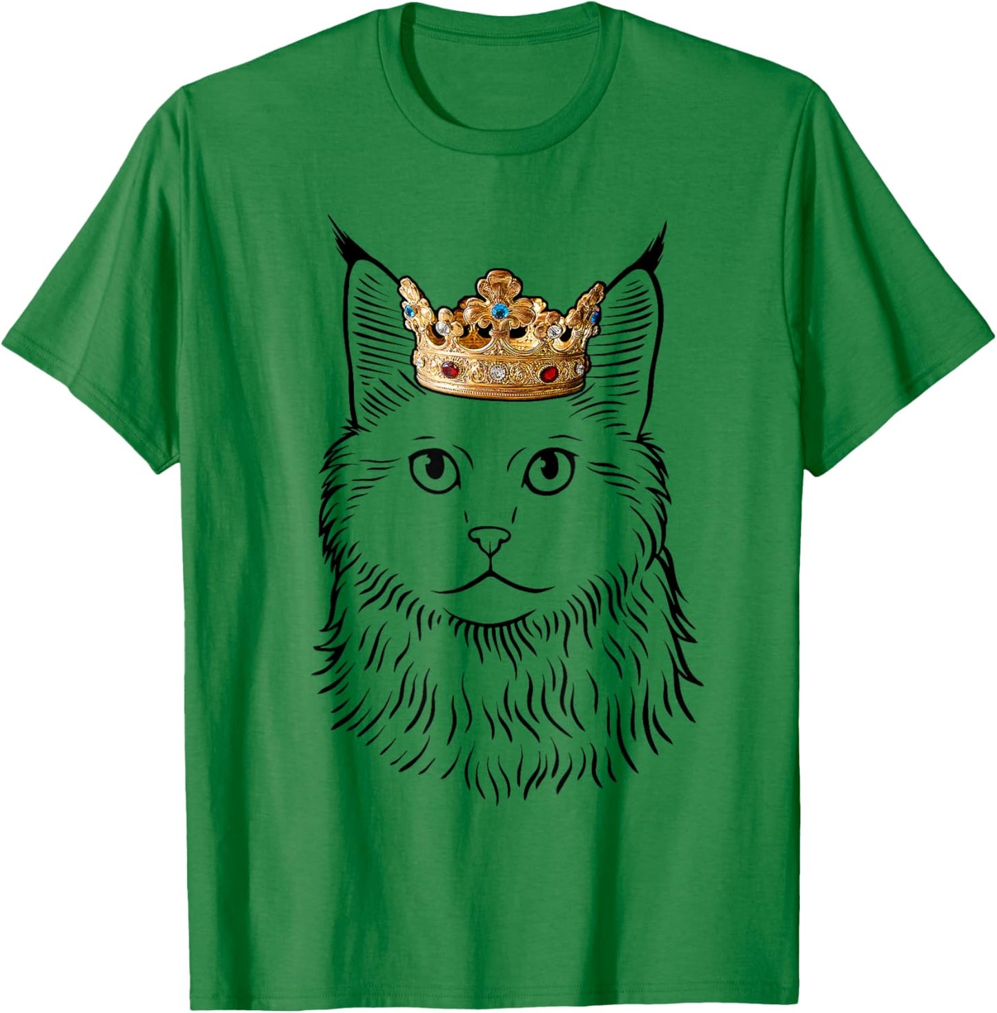 Maine Coon Cat Wearing Crown Men Women Girls Kids T-Shirt - T-Shirt | Irish Green