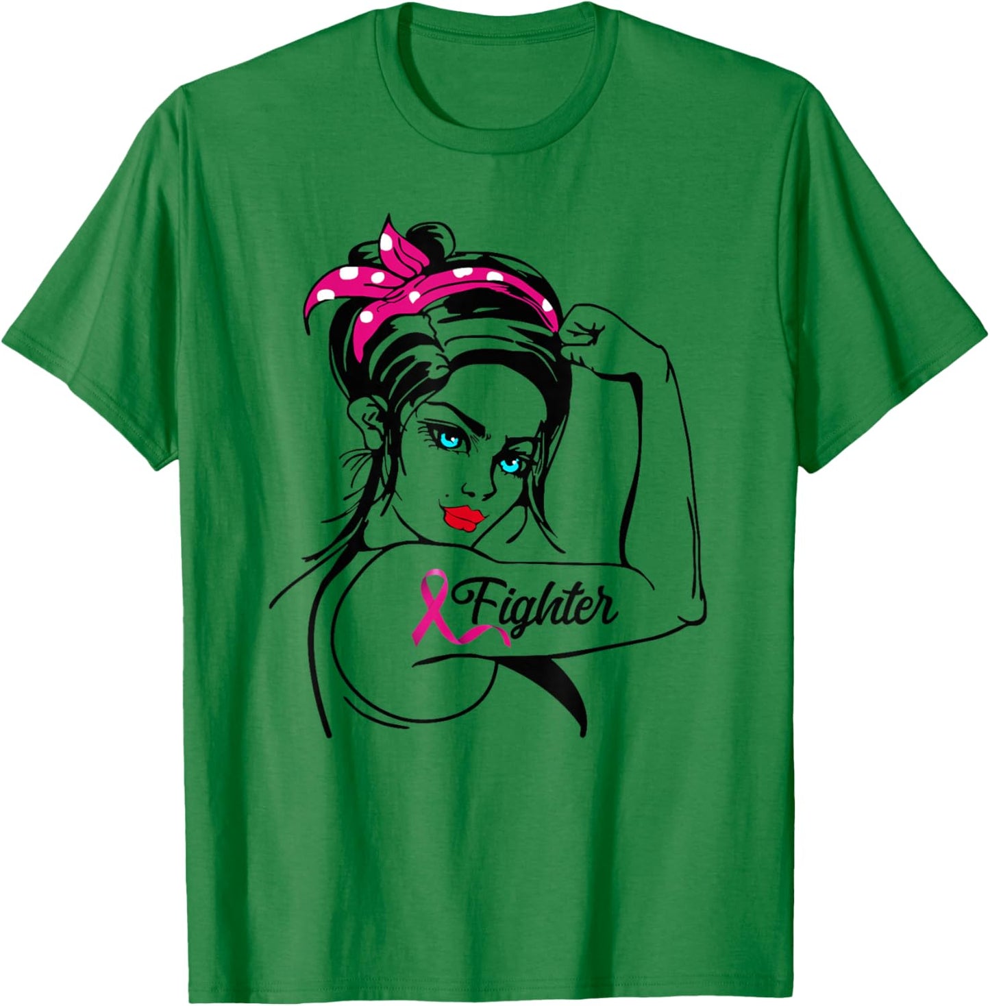 Fighter Rosie The Riveter Breast Cancer Awareness T-Shirt - T-Shirt | Irish Green