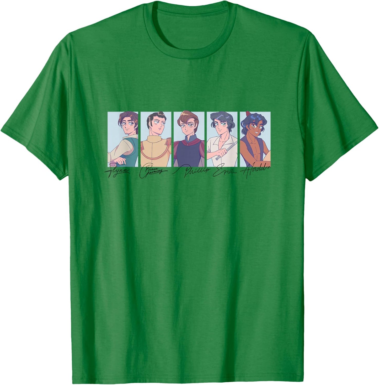 Disney Princess Princes Manga Version Group Shot Big Panels T-Shirt - T-Shirt | Irish Green