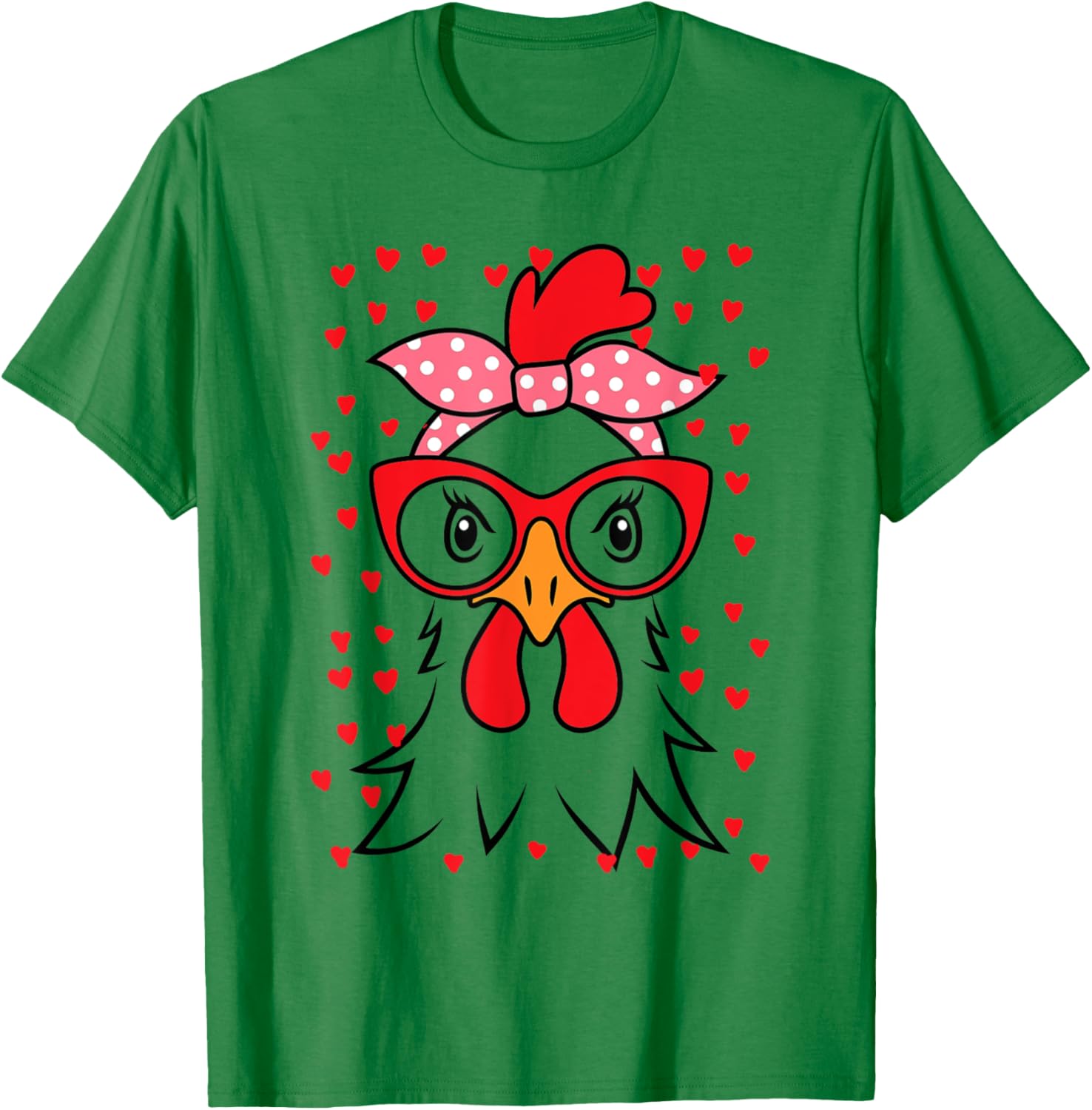 Cute Women Girl Chicken With Bandana Headband and Glasses T-Shirt - T-Shirt | Irish Green